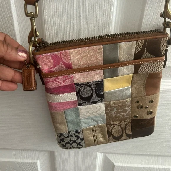 Coach Patchwork Crossbody Bag - Pink, Cream, Brown, Tan - Picture 1 of 11